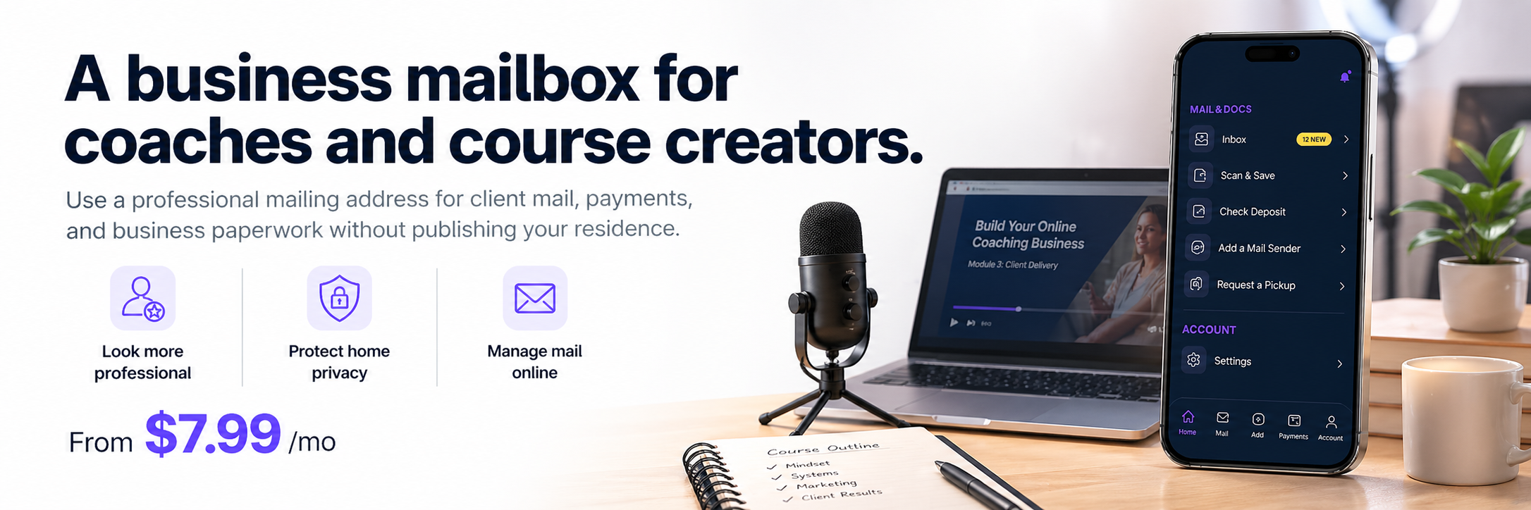 PostalBridge business address for coaches and course creators