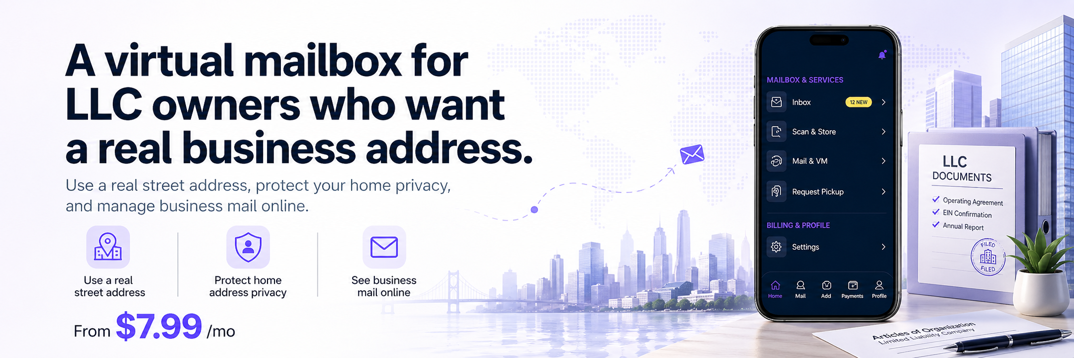 PostalBridge LLC business address setup workflow